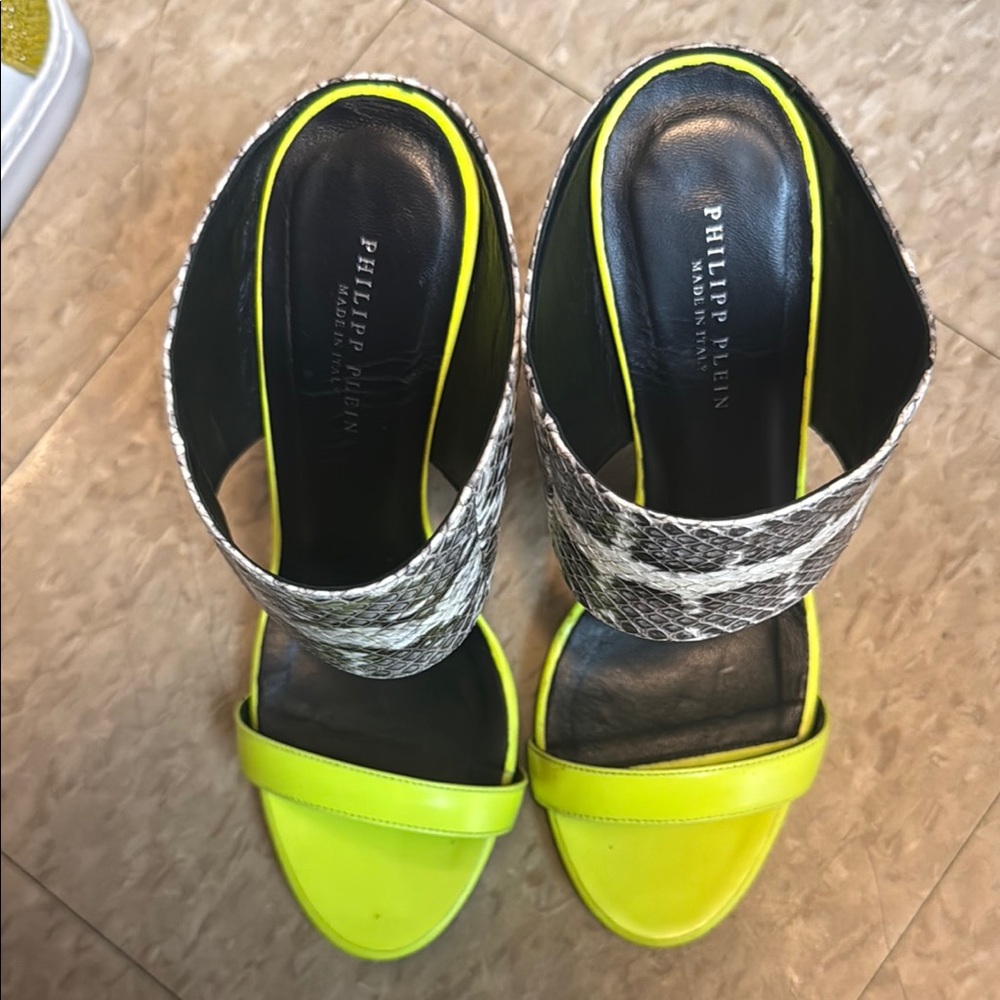 Philipp Plein Yellow and Black Heels with Clear Strap